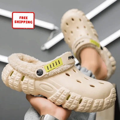 Hombres Cálidos Zuecos Forrados de Piel Zapatillas de Invierno Interior Exterior Felpa Difusa Casa Zapatos Foto 1 de 4