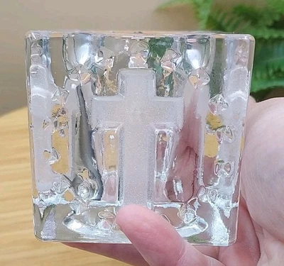 ✝️ Candelabro Votivo Cruz | Vidrio Transparente Esmerilado Religioso Tealight Navidad Foto 1 de 4