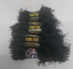 Lion Brand Yarn Fun Fur Eyelash Yarn Black #153 Polyester NEW 64yds (3 Skeins) - Picture 1 of 6