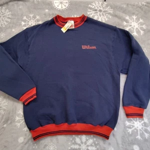 Vtg Wilson 80s 90s Blue Red Tennis Ringer Sweatshirt Crew Mens L Rare USA New - Picture 1 of 9