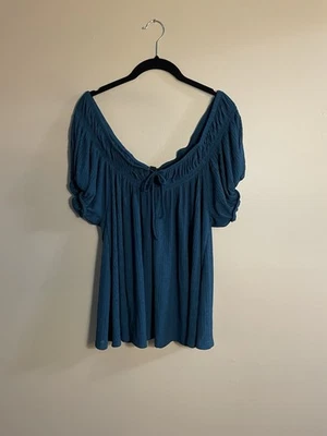 Top de crepé manga gorra cuello cordón tórrido | Talla 2 2x 18-20 | Azul turquesa Foto 1 de 3