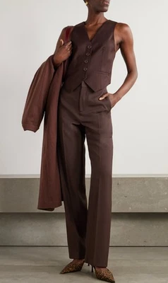 Pantalones Jonathan Simkhai Tavar Lana Pierna Recta 0 Marrón Espresso Silencioso Lujo Foto 1 de 4