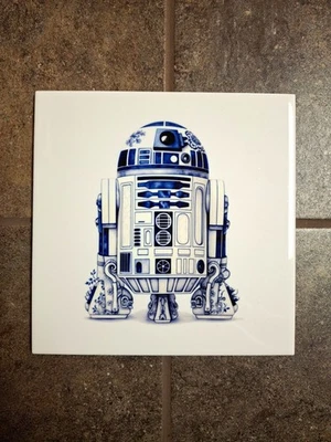 Telha cerâmica Star Wars R2-D2 8x8" projeto de azulejo holandês não usado - Imagem 1 de 2
