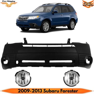 Front Bumper Cover Prime Plastic & Fog Lights Kit For 2009-2013 Subaru Forester Foto 1 de 4