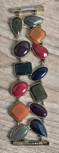 Vintage Liz Claiborne Chunky Multi Color Resin Gold Tone Bracelet Signed - Picture 1 of 5