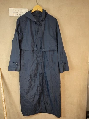 Dannimac Trench Coat Jacket Womens Long Vintage Navy Blue Uk 10-12 Made in Korea - Image 1 of 4