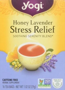 Yogi Stress Relief Herbal Tea Caffeine Free Honey Lavender 16 Ct - Picture 1 of 3