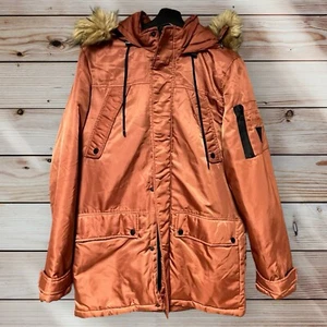 GUESS Men's Orange Weight Faux Fur Hood PARKA Jacket/Coat Size Small - Picture 1 of 17