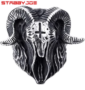 STABBYJOE MENS SATANIC GOAT SKULL RING SIZE 8-15 USA - Picture 1 of 11