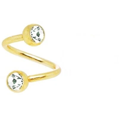 (2pc) 14G (1.6MM) 24K Gold Spiral W/CZ Over Surgical Steel Nickel Free - Image 1 of 2