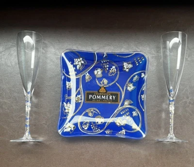 POMMERY Champagne CAVIAR DISH AND 2 MATCHING CHAMPAGNE GLASSES UNUSED PURE CLASS - image 1 of 4