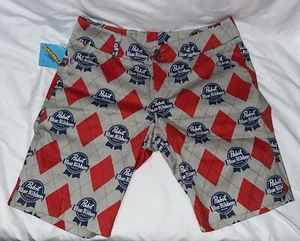Loudmouth Golf Shorts Womens 8 Gray Red Blue WS Pabst Blue Ribbon Beer NWT - Picture 1 of 15