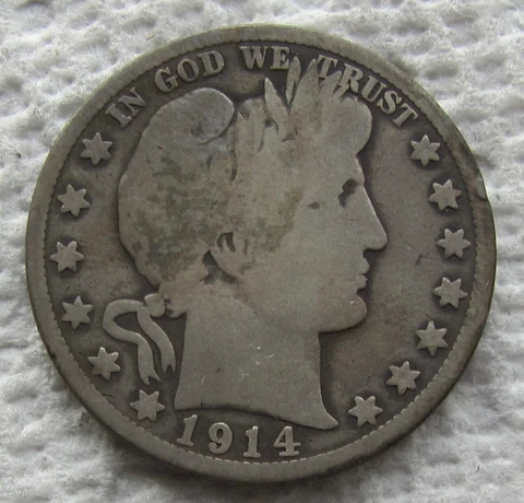 1914 50C Barber Silver Half Dollar Rare Key Date Philadelphia VG Full Rims Cover