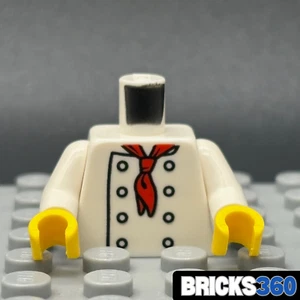 Lego Nueva Minifigura Blanco Torso Chef Cocinero Delantal Botones Amarillo Rojo Bufanda Manos - Imagen 1 de 3