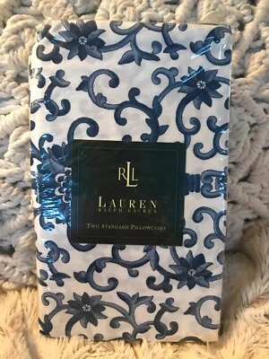 RALPH LAUREN PORCELAIN ROSETTE BLUE PAIR OF STANDARD PILLOWCASES ~ NIP - Image 1 of 4
