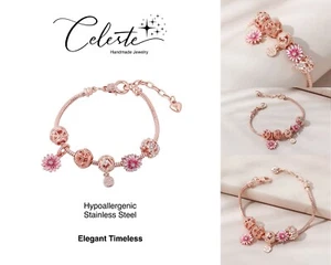 Luxury Snake Chain Rhinestone Flower Ball Charms Bracelet - Foto 1 di 9