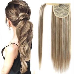 Straight Human Hair Remy Hair Wrap Around Ponytails Extension for Black Women