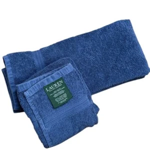 Lauren Ralph Lauren Hand Towels 27x15" Cotton Navy Blue Nautical Coastal Pair - Picture 1 of 6