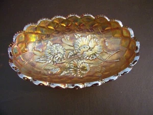 Imperial Glass Marigold Vintage Oval Pickle Dish Pansy Pattern (Imperfect) - Picture 1 of 7