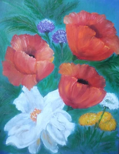 Wildblumen Original Ölgemälde Blühende Blumen Floral noch 100% Handarbeit - Bild 1 von 4