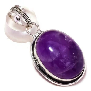 Blue Amethyst Agate Natural Oval Gemstone Silver Overlay Handmade Pendant A4878 - Picture 1 of 3