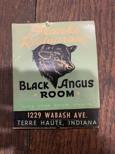 Franks Black Angus Restaurant Wabash TERRE HAUTE Indiana IN - Enorme libro de cerillas - Imagen 1 de 3