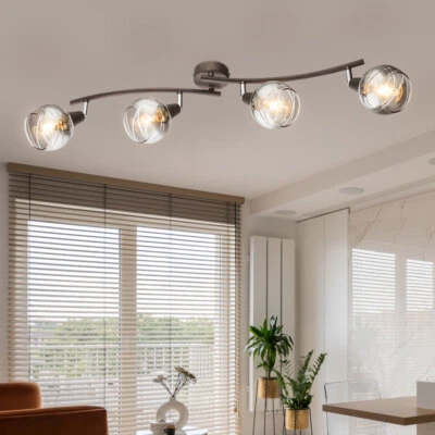 ETC-SHOP LED Decken Leuchte Lampe Beleuchtung Metall Bronze Glas Spots Beweglich Küche