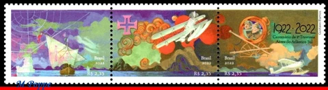 22-11 BRAZIL 2022 CENT. 1st SOUTH ATLANTIC AIR CROSSING, AVIATION, SHIPS, MNH Cover