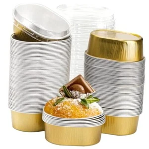 100 Pack Mini Aluminum Baking Cups with Lids, 3 OZ Disposable Ramekins Muffin - Picture 1 of 6