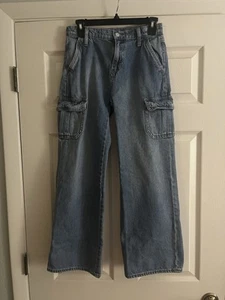 Jeans cargo Old Navy vita alta larghi gamba larga costruiti resistenti taglia 14 vita regolabile - Foto 1 di 5