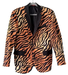 Shinesty Tiger Print Blazer Jacke Herren 40R Animal Muster Schwarz Orange Neuheit - Bild 1 von 7