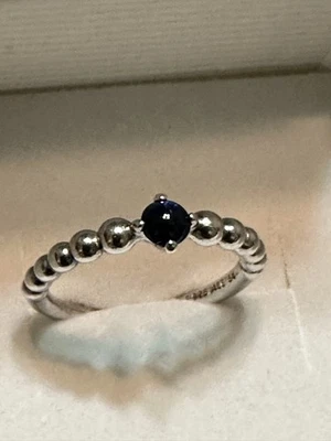 Pandora Ring P2 S925 ALE 54. Pandora Sterling Silver Ring w/ Blue Stone Size 7 - Image 1 of 4