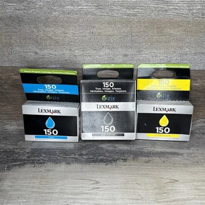 Lexmark 150 Genuine Black, Yellow & Cyan Ink Cartridges OEM 2011 Sealed - Image 1 of 4