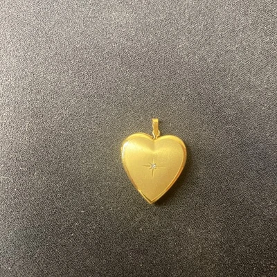 Gold Plated Heart Shaped Locket Northern Star Brush Finish Estate Beauty - Image 1 of 4