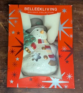 NIB Belleek Snowman Carrying Christmas Tree Votive Candle Holder Living Holiday - Picture 1 of 11