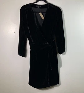 Womens J Crew Velvet Wrap Dress Lined Black 2 Style K0145 NWT - Picture 1 of 11
