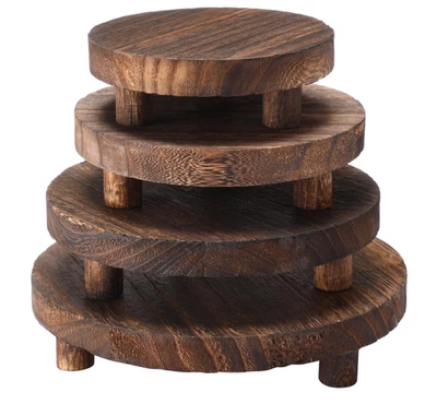 4 Pcs Wooden Risers for Display Wood Pedestal Stand Mini Tray Stand Round Woo... - Image 1 of 4