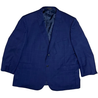 Jos A Bank Reserve Mens Blazer Blue Plaid Wool Tailored Fit Suit Jacket 52R - Image 1 of 4