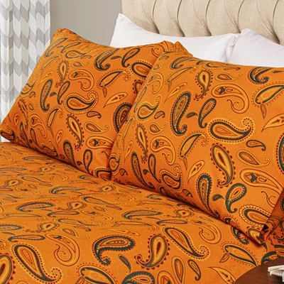 Flannel Brushed Cotton Paisley Bed Sheet Set, Soft, Warm Bedding, Bohemian Fl... - Image 1 of 4