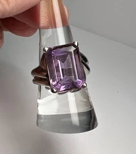 Vintage EL 925 Sterling Silver Wide Amethyst Gemstone Ring Size 8.5 Chunky - Picture 1 of 14