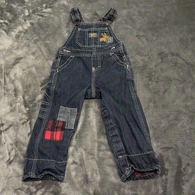 OshKosh B'gosh Bib Overalls Baby 18 Mo Red Fleece Fully Lined Dark Wash Denim - Image 1 of 4