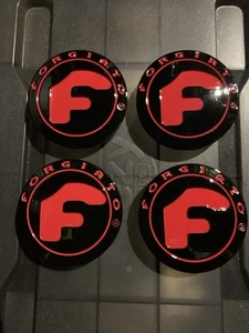 Forgiato Center Cap Red/black LOGO FLOATING CENTER CAPS Custom Al 60-61 (4pcs) - Picture 1 of 8