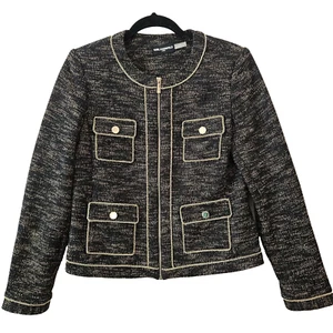 Giacca blazer donna nuova KARL LAGERFELD foderata in tweed adatta a S nero oro bordo catena - Foto 1 di 15