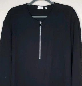 Wilfred Womens Sz 1 Small Blouse Black 1/2 Zip Long Slit Sleeve Poly Chiffon EUC - Picture 1 of 6