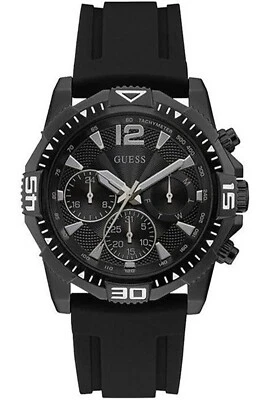 GUESS GW0211G3, multifunción para hombre, estuche de acero, correa de silicona, esfera negra, 50 m WR Foto 1 de 2
