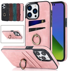 For iPhone 15 14 13 12 16 Pro Max 7 Ring Stand Wallet Card PU Leather Slim Case - Picture 1 of 49