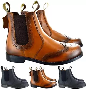 MENS CHELSEA TAN BROGUE LEATHER DEALER SOLE ANKLE SLIP ON NEW BOOTS SHOES SIZE - Picture 1 of 7