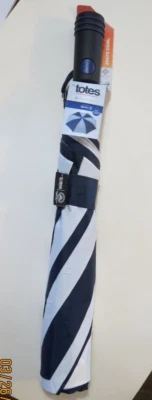 Novo guarda-chuva Totes 1 empurrão para abrir azul marinho e branco 55" cobertura upf 50+ - Imagem 1 de 2
