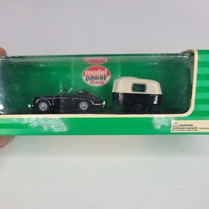 MODELO POWER MINIS NEGRO/BLANCO PORSCHE 356B CON CARAVANA REMOLQUE COLOR RARO - Imagen 1 de 7