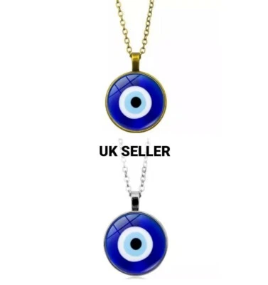 Handmade Ocean Blue Cabochon Style Turkish Evil Eye Pendant Necklaces - Image 1 of 4